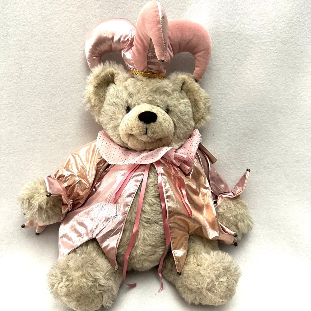 Mati's Originals Handcrafted Jester Teddy Bear Pink Metallic Costume USA Made